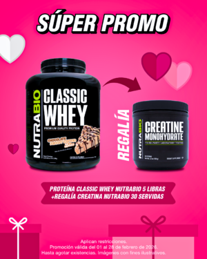 SÚPER PROMO | NUTRABIO PROTEÍNA CLASSIC WHEY  5LB + NUTRABIO CREATINA 30 SERVIDAS