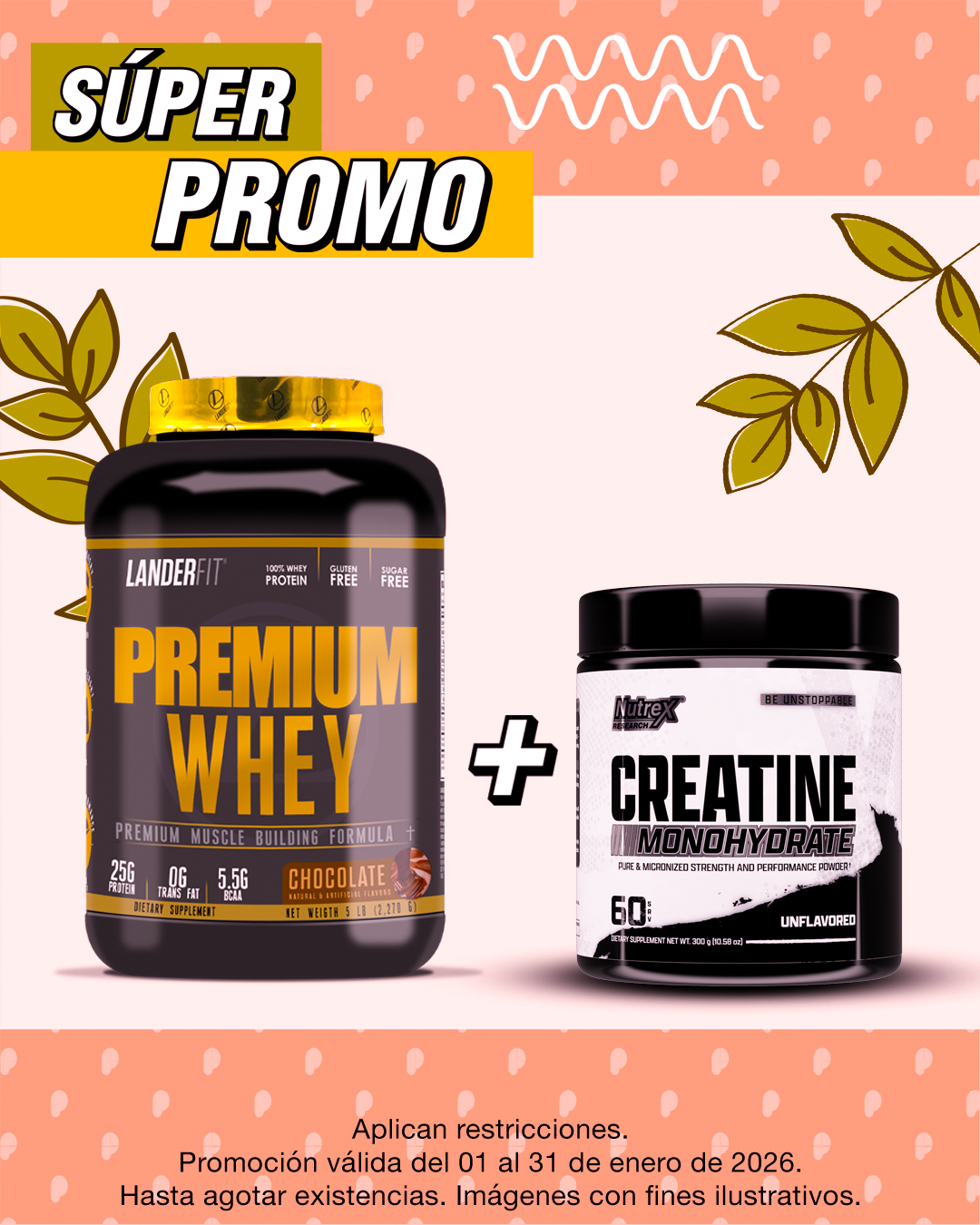 SÚPER PROMO | LANDERFIT PROTEÍNA WHEY 5LB + NUTREX CREATINA 60 SERVIDAS