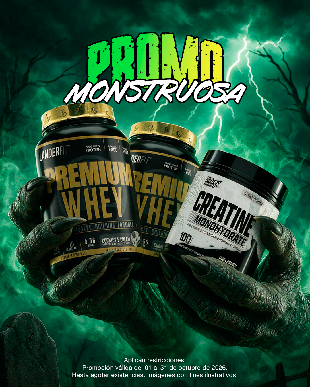 PROMO MONSTRUOSA | 2 UNIDADES LANDERFIT PROTEINA WHEY 2LB + NUTREX CREATINA 100 SERVIDAS