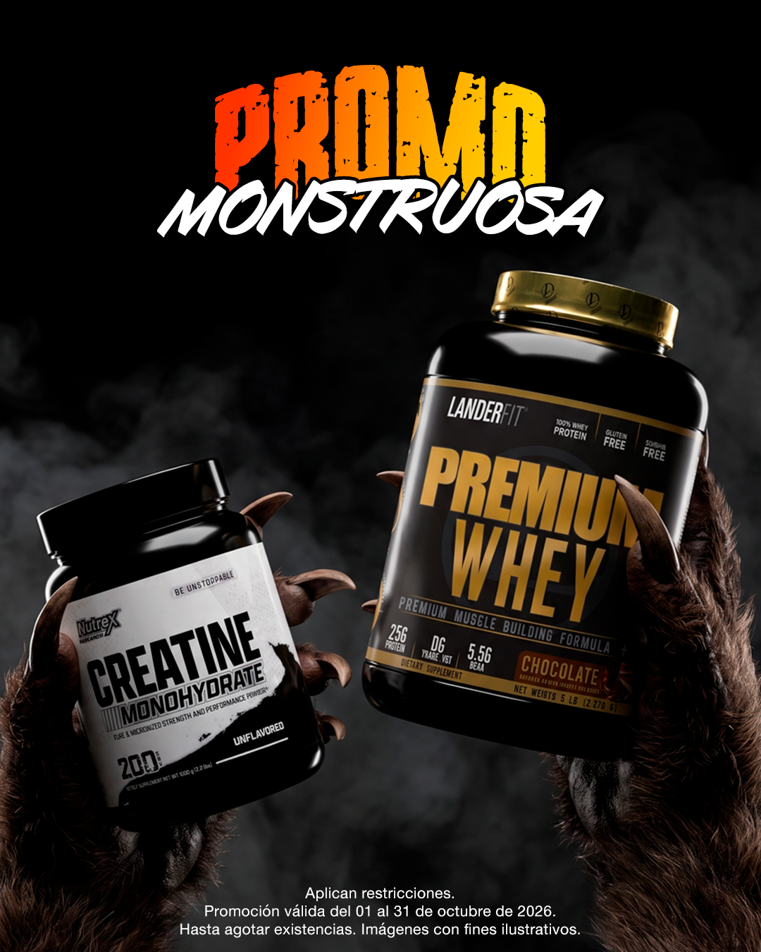 PROMO MONSTRUOSA | LANDERFIT PROTEINA WHEY 5LB + NUTREX CREATINA 200 SERVIDAS